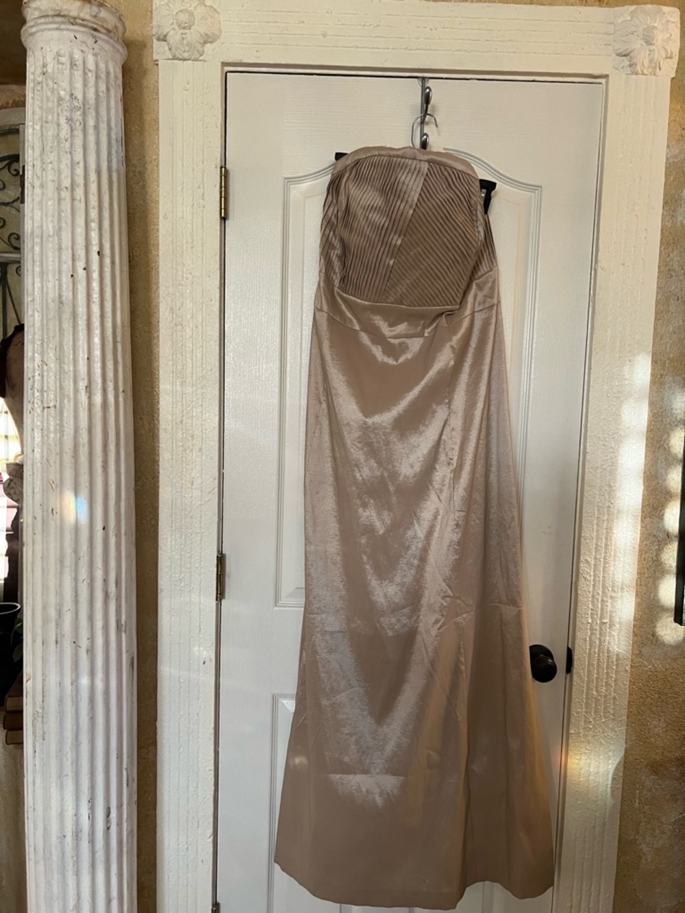 Long Satin Maxi Dress in Champagne Light Gold Color Evening Wear, wedding